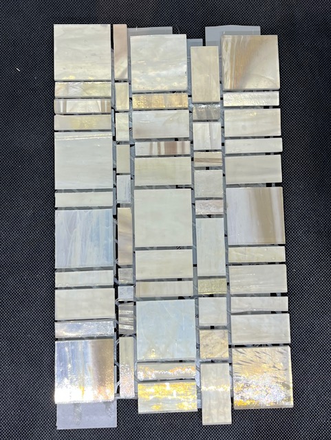 Demi Plaque de Mosaïque Verre Blanc Nacré Beige, Demi plaque