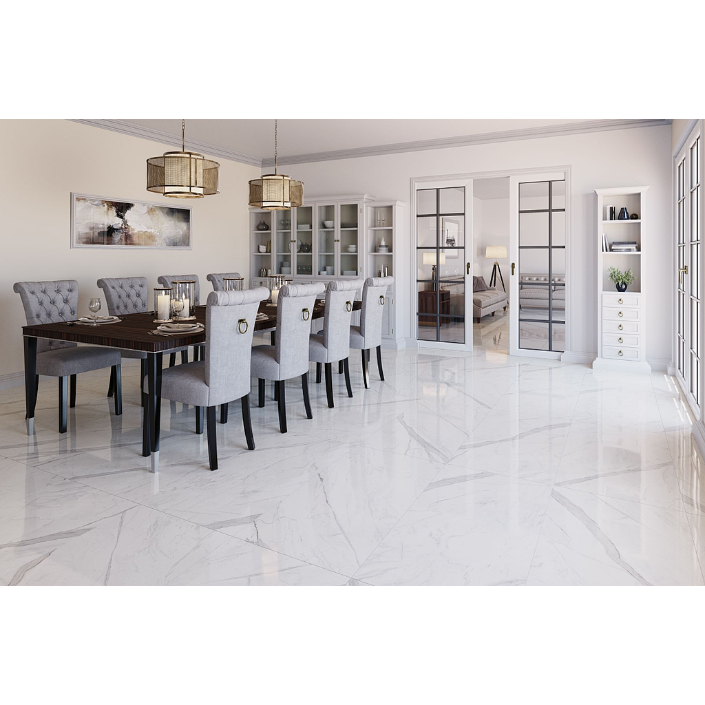 Grès Cérame Calacatta, 60 x 120 cm, Ep. 9 mm, Vendu au m², 1 Bte = 1.44 m²